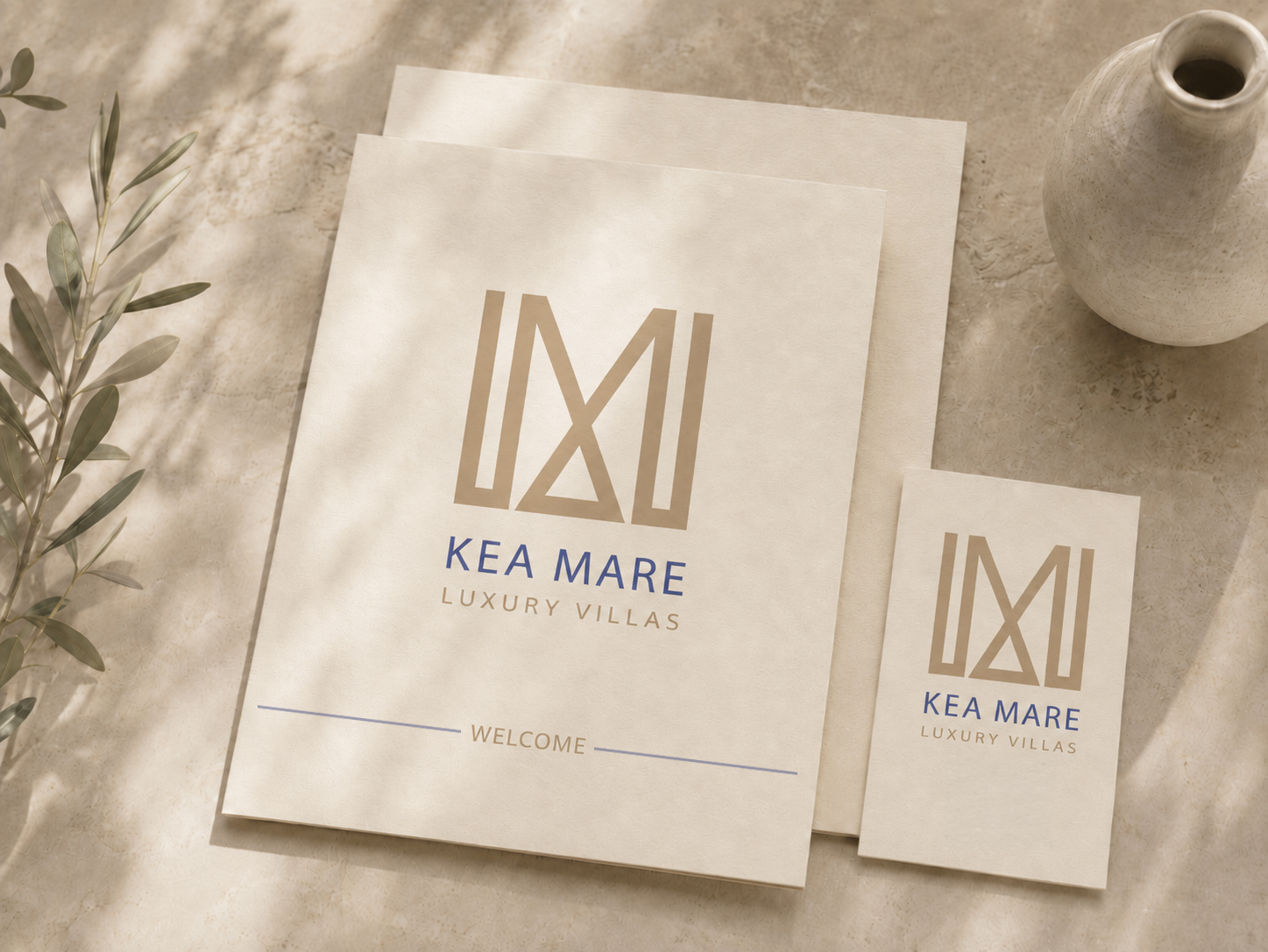 Kea Mare selected geometric monogram applied to welcome stationery